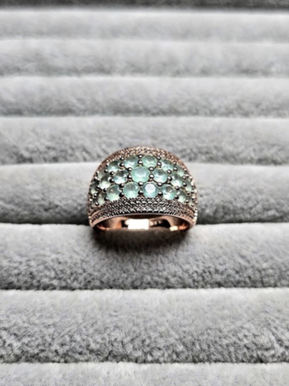 Size 9 Aqua Blue Spinel Rose Gold Plated Bomb Party Ring